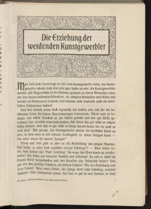 Die Erziehung der werdenden Kunstgewerbler