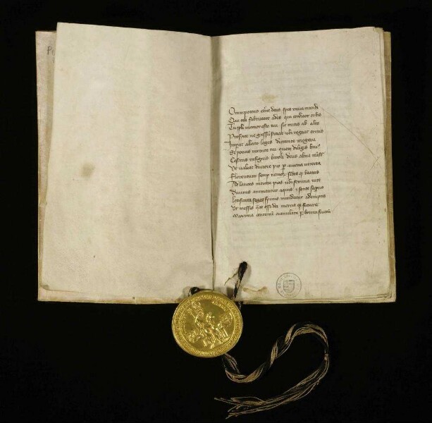 Kaiser Karl publiziert die ersten dreiundzwanzig Kapitel der Goldenen Bulle.