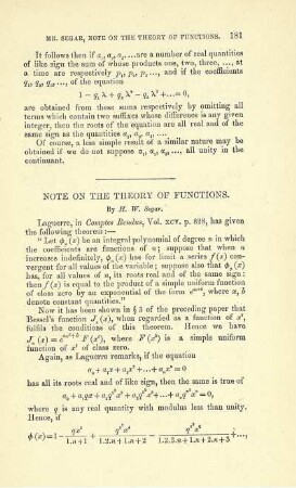 NOTE ON THE THEORY OF FUNCTIONS.