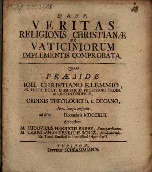 Veritas religionis Christianae ex Vaticiniorum implementis comprobata