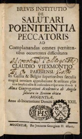 1-432, Brevis Institutio De Salutari Poenitentia Peccatoris ...