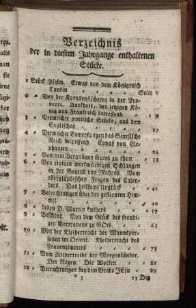 Verzeichnis der in diesem Jahrgange enthaltenen Stücke.