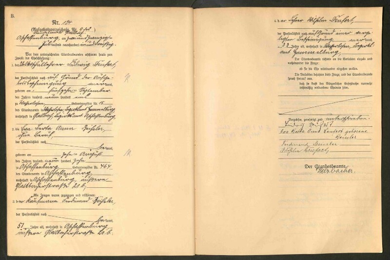 Standesamtsbuch der Stadt Aschaffenburg: Eheschließungen 252/1930 - 130/1931