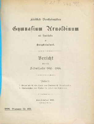 Bericht : über das Schuljahr .... 1895/96