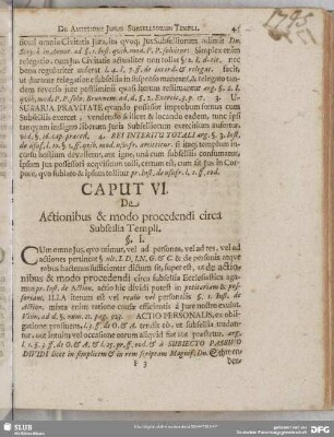 Caput VI. De Actionibus & modo procedendi circa Subsellia Templi