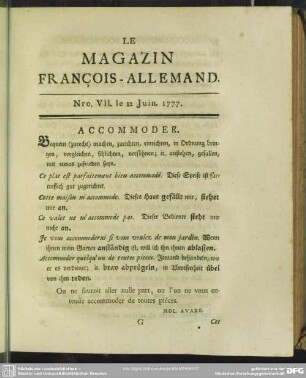 Nro. VII. le 12 Juin. 1777