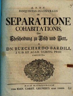 Disquisitio inaug. de separatione cohabitationis