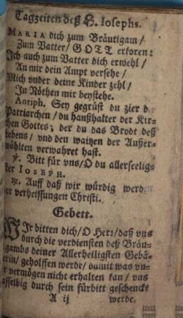Tagzeiten, Litaneyen, und Gebetter Von dem Hochseeligsten Vatter Joseph, Der Glorwürdigsten Mutter Anna, und Seraphischen Jungfrauen Teresa