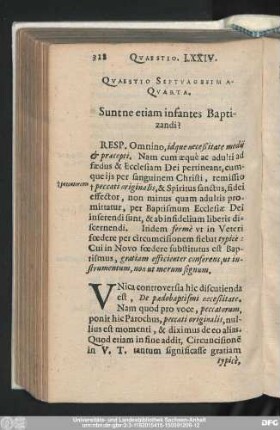 Quaestio Septuagesima-Quarta. Suntne etiam infantes Baptizandi?
