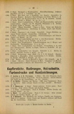 Kupferstiche, Radirungen, Holzschnitte, Farbendrucke und Handzeichnungen