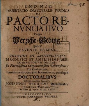 Dissertatio Inavgvralis Jvridica De Pacto Renvnciativo Vulgo Verzicht-Geding