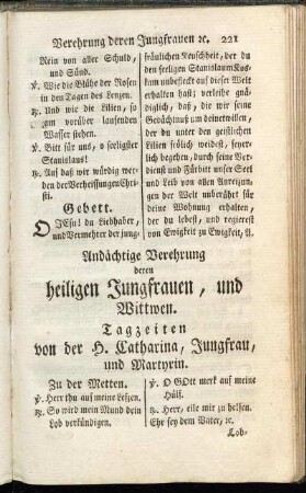 Andächtige Verehrung deren heiligen Jungfrauen, und Wittwen.