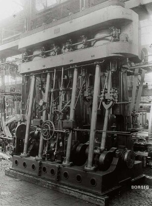 Stehende Dampfmaschine (Schiffsdampfmaschine? Dampfmaschine zum Antrieb von Generatoren zur Stromgewinnung?) : Stehende Dampfmaschine (Schiffsdampfmaschine? Dampfmaschine zum Antrieb von Generatoren zur Stromgewinnung?) Hersteller: A. Borsig GmbH 