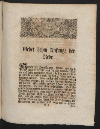Gebet beym Anfange der Rede