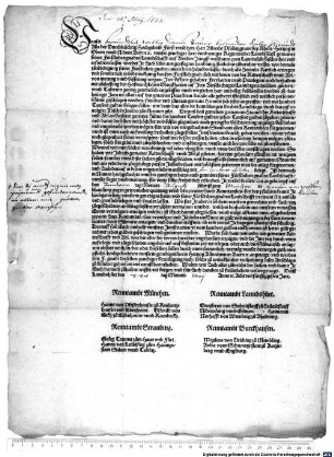 (U)nnser [Lücke] Alls ... Herr Albrecht ... seiner ... Landschafft ... geen Lanndshut beschreiben ... lassen, ... beschlossen worden ist, das ... gemaine Stenndt sich selbs angreiffen und ... belegen sollen ... Ist ... unnser beger ...