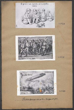 Münchner Postkarten aus der ersten Kriegszeit 1914: England hat bereits seine Häfen besetzt, unsign., Monogramm FV