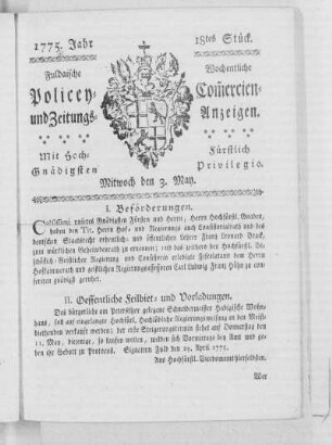 18tes Stück, Ausgabe vom 3. May 1775