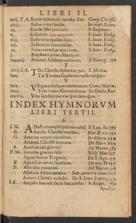 Index Hymnorum Libri Tertii.