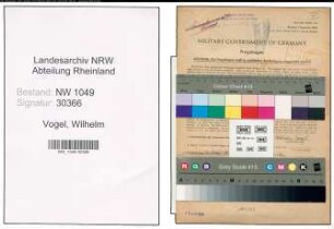 Entnazifizierung Wilhelm Vogel , geb. 04.05.1897 (Oberlademeister)