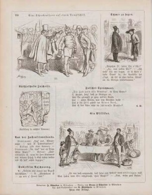 "Eine Schreckensscene auf einem Dampfschiff" "Schwer zu sagen" "Räthselhafte Inschrift" "Ein Pfiffikus"