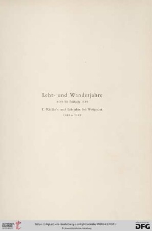 I. Kindheit und Lehrjahre bei Wolgemut 1484 - 1489 (Nr. 1 - 20)