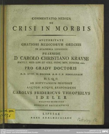 Commentatio Medica De Crisi In Morbis
