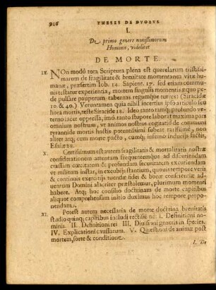 I. De primo genere novißimorum Hominis, videlicet De Morte.