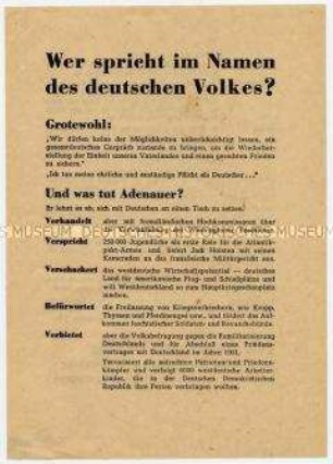 Flugblatt der Nationalen Front für innerdeutsche Gespräche über gesamtdeutsche Wahlen, anlässlich der Ablehnung des Vorschlags von Grotewohl durch Adenauer