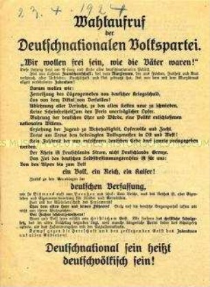Wahlaufruf der DNVP zur Reichstagswahl 1924