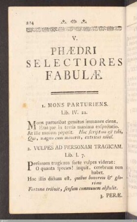 V. Phaedri selectiores fabulae.