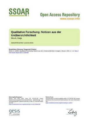 Qualitative Forschung: Notizen aus der Unübersichtlichkeit