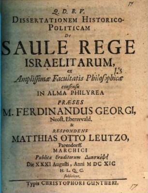 Diss. hist.-pol. de Saule, rege Israelitarum