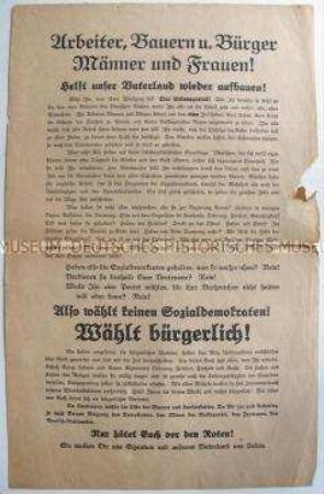 Anonymer Sonderdruck zur Reichstagswahl 1920 (?) mit der Aufforderung, eine bürgerliche Partei zu wählen