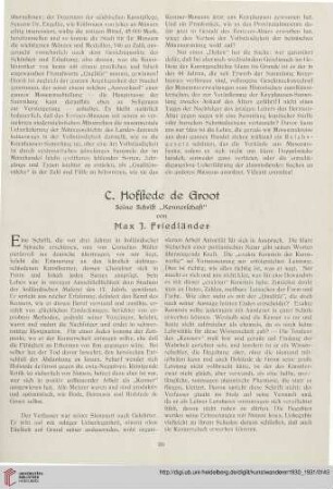 12/13: C. Hofstede de Groot : seine Schrift "Kennerschaft"