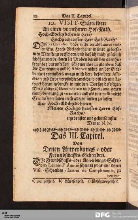 Das III. Capitel. Von Denen Anwerbungs- oder Freundschaffts-Schreiben.
