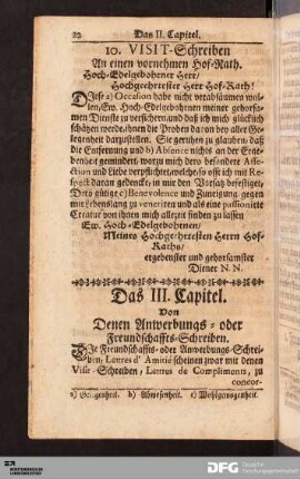 Das III. Capitel. Von Denen Anwerbungs- oder Freundschaffts-Schreiben.