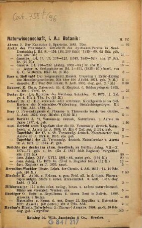 Antiquarischer Katalog. 96. 1890