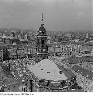 Dresden. Blick vom Rathausturm über Kreuzkirche und Altmarkt nach Westen