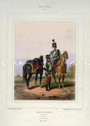 Uniformdarstellung, Husaren, Österreich, 1840/1850. Tafel Nr. 89 aus: Galerie Militaire.