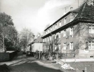 Pirna-Südvorstadt, Lucas-Cranach-Straße. Siedlung (1935/1938). Blick von der Franz-Schubert-Straße nach Nordwesten