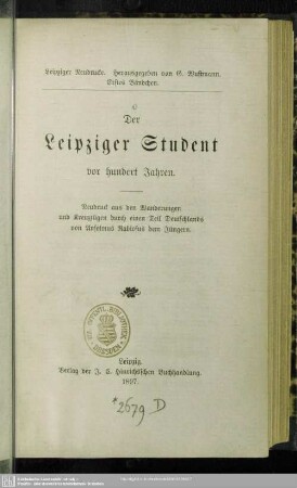 Der Leipziger Student vor hundert Jahren