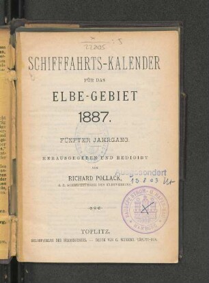 Schifffahrts-Kalender für das Elbe-Gebiet 1887. Fünfter Jahrgang.