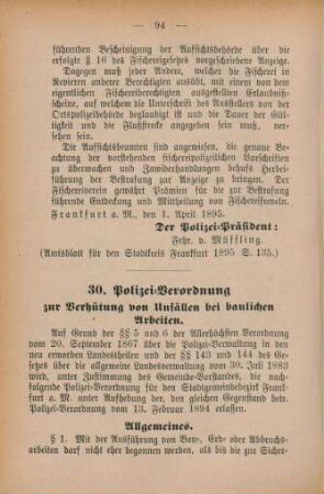 30. Polizei-Verordnung zur Verhütung von Unfällen bei baulichen Arbeiten.
