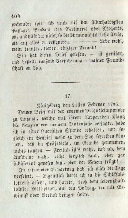 17. Königsberg den 21sten Februar 1796. ... den 22sten Februar Morgens ...