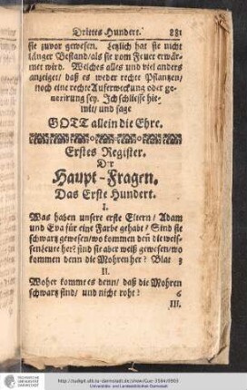 Erstes Register. Der Haupt-Fragen