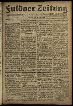 Erste Ausgabe vom Dienstag, den 21. Januar 1913.