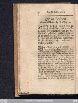 Die III. Lection. Gehalten Mittwochs, d. 2. Maii. 1725.