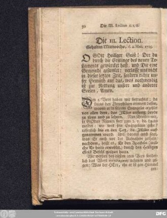 Die III. Lection. Gehalten Mittwochs, d. 2. Maii. 1725.