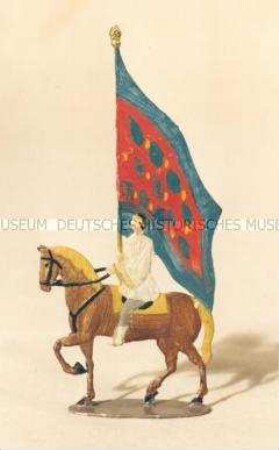 Zinnfiguren Festumzug "Tag der Deutschen Kunst": Reiter auf braunem Pferd mit Fahne