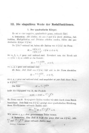 III. Die singulären Werte der Modulfunktionen